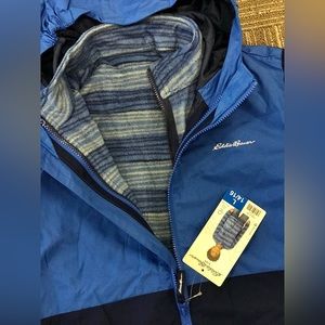 NWT Eddie Bauer Youth 3 in 1 Jacket Fleece Snow Coat 14/16 Large Blue Raincoat